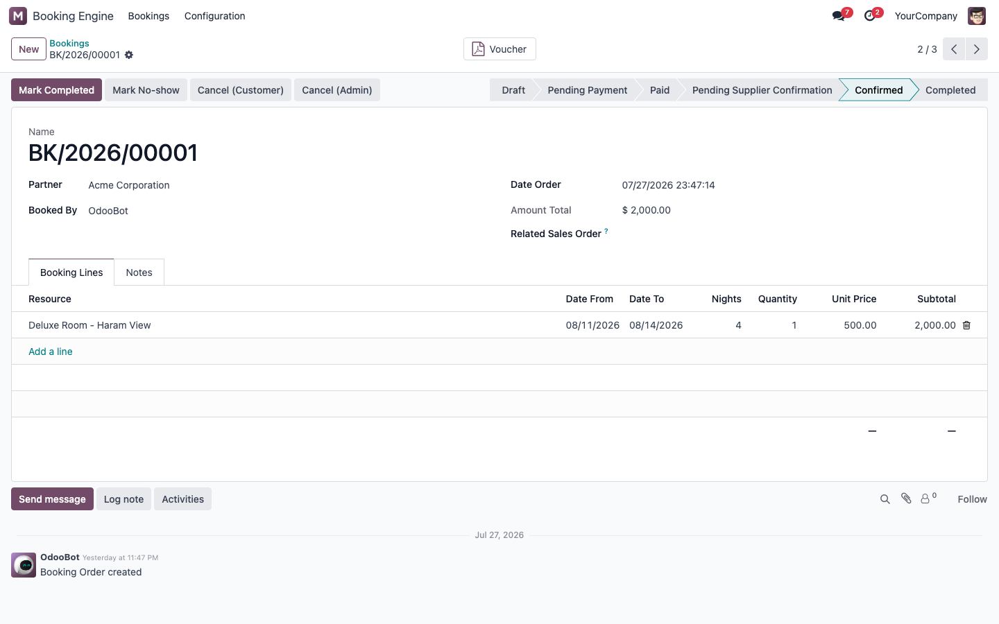 Confirmed booking with statusbar and voucher